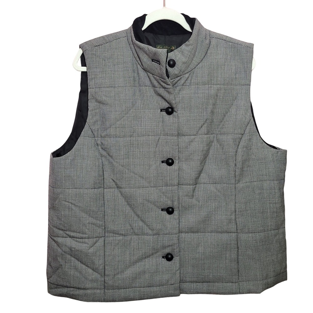 Charles Orvis XL Wool Iconic Quilted Vest Houndstooth Black White Vintage Chic